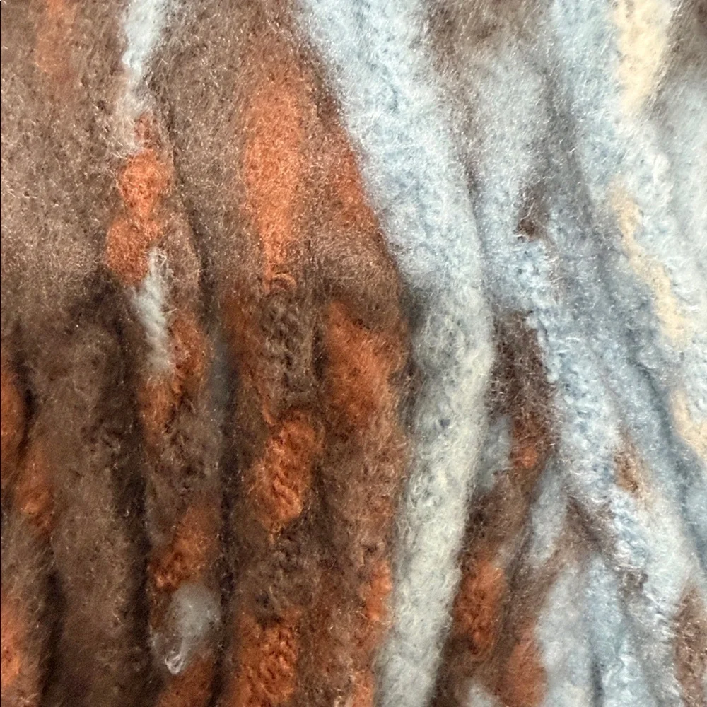 Nordstrom Brushed Fireside Throw Super Cozy Brown Blue Plush Fringed Blanket::